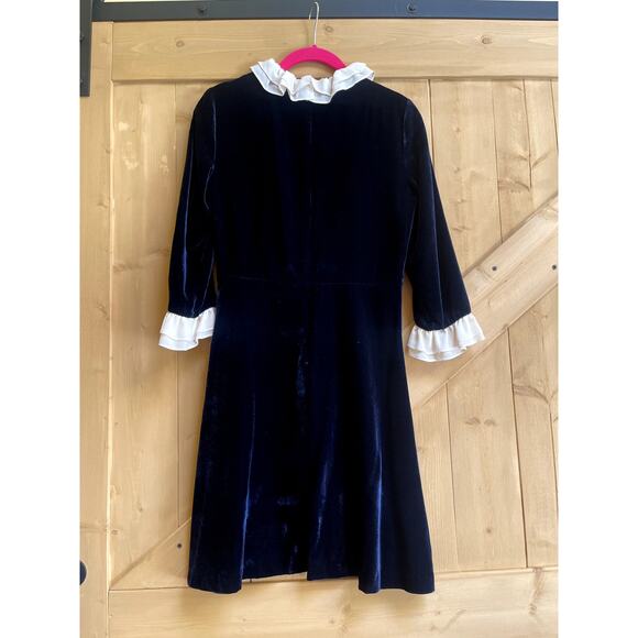 Sandro Paris Velvet Embroidered Ruffled Mini Blue Dress Size 1 - Picture 5 of 9